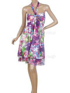   Colorful Floral Print Casual Comfortable Halter Dress 02105PP  