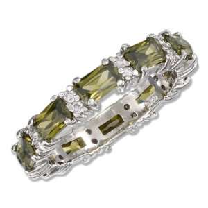   Silver Continuous Alternating Olivine & Clear Cubic Zirconia Band Ring