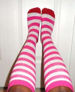 Well Worn Socks Striped Knee Socks Pink White and Red SeXXXy  