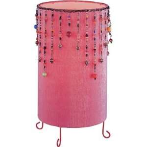  Shaggie Multi Beads Accent Table With Red Shade