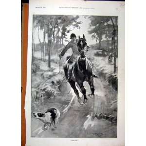  1896 Hare Coursing Man Horse Dog Country Lane Fine Art 