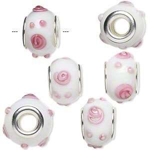 7216 Bead, Dione™, lampworked glass with silver plated brass grommet 