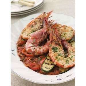  Grilled Tiger Prawns on Piperade with Grilled Courgettes 