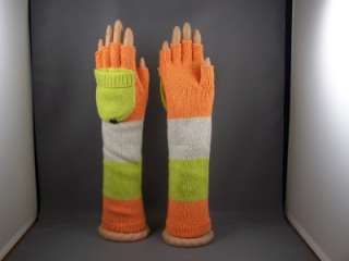 Stripe long fingerless convertible flip gloves mittens  