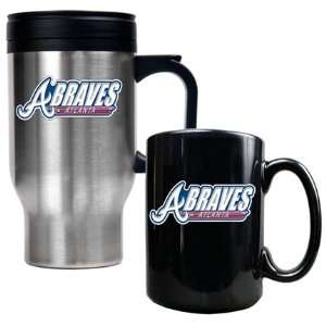 Atlanta Braves Stainless Steel Travel Mug and Black Ceramic Mug Set 