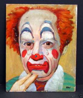 Signed Stan Oil Painting ? Famous Clown ? Circus  