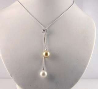   SOLID 18K WHITE GOLD DIAMOND & SOUTH SEA PEARL LARIAT NECKLACE  