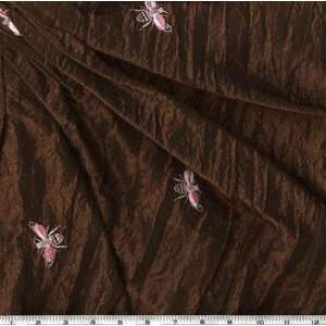  54 Wide Embroidered Taffeta Bees Chocolate/Pink Fabric 
