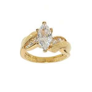 Large Marquis Solitaire Twist Goldtone Fashion Ring in Cubic Zirconia 