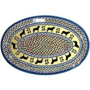   Polish Pottery Unikat Dog Pattern Oval Platter