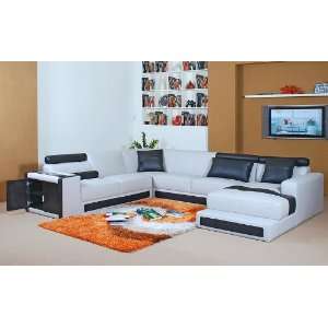   European Full Leather Sectional Sofa   White / Black