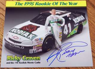1996 RICKY CRAVEN 41 KODIAK RACING 95 ROOKIE OF THE YEAR SIGNED NASCAR 