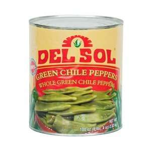 Del Sol Whole Green Chiles 6   #10 Cans / CS  Grocery 