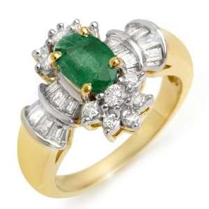  Genuine 1.75 ctw Emerald & Diamond Ring 14K Yellow Gold 