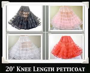 20 Knee Length Crinoline Petticoat Slip 4 COLORS  