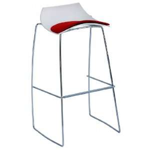  Scripp White Plastic Modern Bar Stool with Red Fabric Seat 