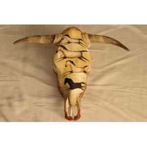  Leather Covered Painted Steer Skull 22.5x18  Cave Art 