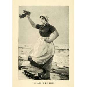  1899 Print Maid Dikes Bonnet Waves Clogs Netherlands Apron 