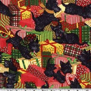  45 Wide Scottie Christmas Dogs Multi Fabric By The Yard 