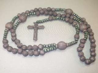 Rosary Necklace   DARK BROWN Rose Beads with Detailed Crucifix 