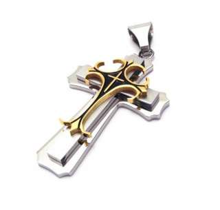 Gold, Silver & Black Crucifix Stainless Steel Pendant Steel Cross 