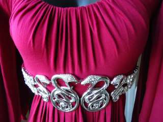 SKY RED KIMONO SLEVE DRESS/TOP SILVER CRYSTALSNAKES MEDALLION BELT NWT 