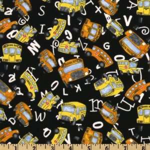  44 Wide Random Thoughts Tossed School Buses Black Fabric 