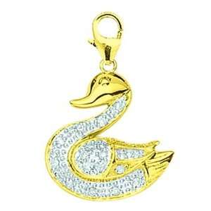  14K Gold 1/10ct HIJ Diamond Swan Spring Ring Charm Arts 