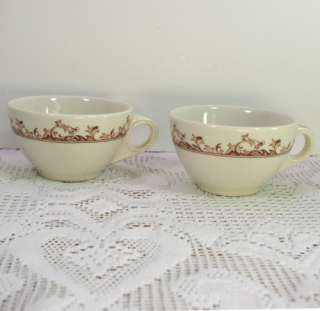 Mayer China Restaurant Ware Curtis pattern White Brown Scroll Cups 