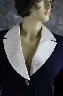 Paillettes Santana Knit Navy Blue White Suit Jacket St John Evening 