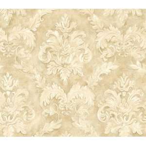  Beige Cream Leaf Damask Wallpaper