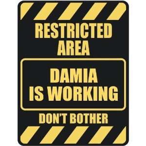   RESTRICTED AREA DAMIA IS WORKING  PARKING SIGN