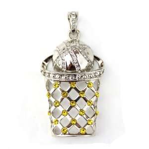   Iced Bling Canary Yellow Basketball Pendant + Chain 