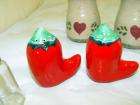   lot of salt pepper shakers 6 pair large stoneware w heart 4 1 2 red