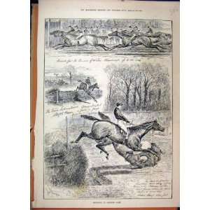  Sandown Park 1887 Racecourse Horses Jumping Old Print 