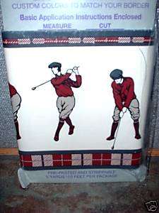 VINTAGE, PLAID GOLFER WALL BORDER, 5 ROLLS, NIP  