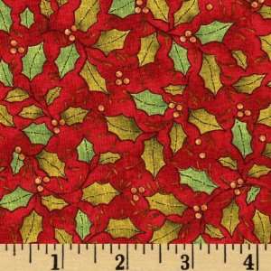  44 Wide Let Us Adore Him Holly Green/Red Fabric By The 