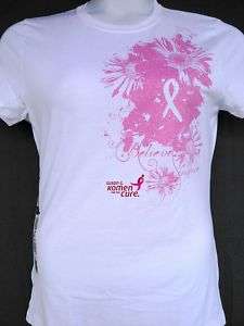 Womens Hanes White T Shirt w/Pink Ribbon & Flower Decor  