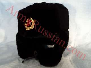Russian Army Ushanka Sheepskin Fur Soviet Hat Ear Flaps Shapka Hammer 