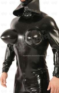 Latex rubber .8mm Inflatable chest Catsuit double mask hood zentai 