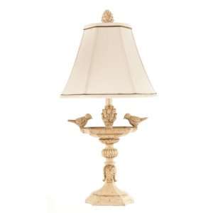 Pack of 2 Decorative Carved Bird Bath Table Lamps with Fabric Shades 