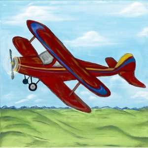  Boys Red Vintage Airplane Kids Framed Art