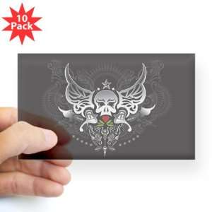  Sticker Clear (Rectangle 10Pk) Butterfly and Skull 
