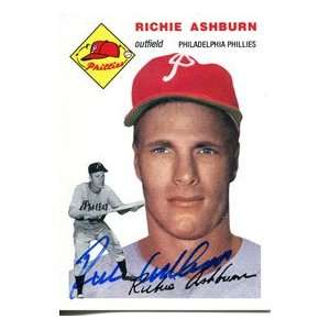  Richie Ashburn Autographed 1954 Reprint Topps Card Sports 
