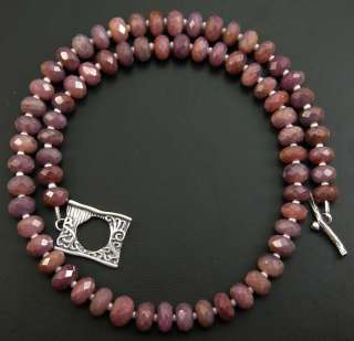 FACETED GENUINE NATURAL RED RUBY RONDELL BEADS Necklace  