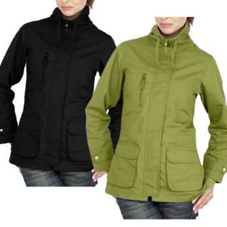Womens Cargo Indie Style Canvas Jacket Full Zip with Chest Zip Pocket 