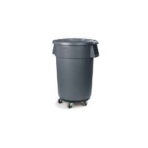   44 Gallon Round Waste Container w/ Dolly, Grey