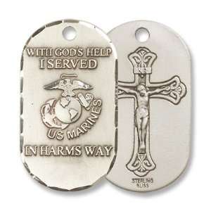  Sterling Silver Medal Military Armed Forces Marines Pendant with 24 