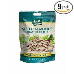 Fresh gourmet Sliced Almonds, Roasted Garlic, 3.5 Ounce (Pack of 9 