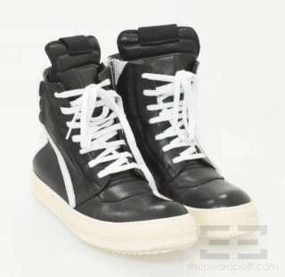 Rick Owens Black & White Leather Mens Geobasket Sneakers Size 43, NEW 